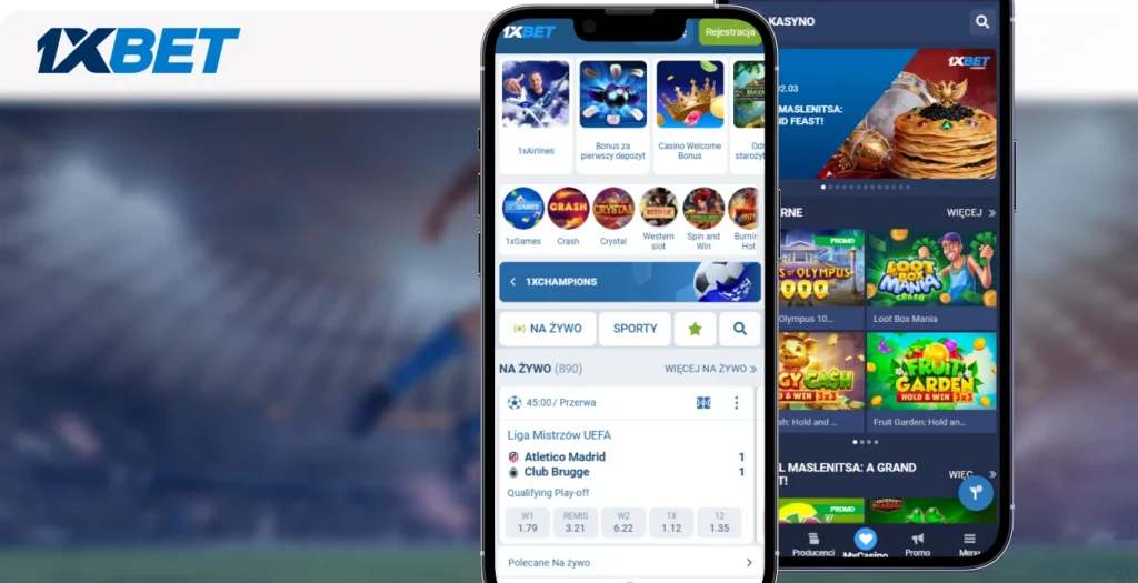 Mobilna wersja 1xBet z zakładami na żywo i promocjami gier kasynowych