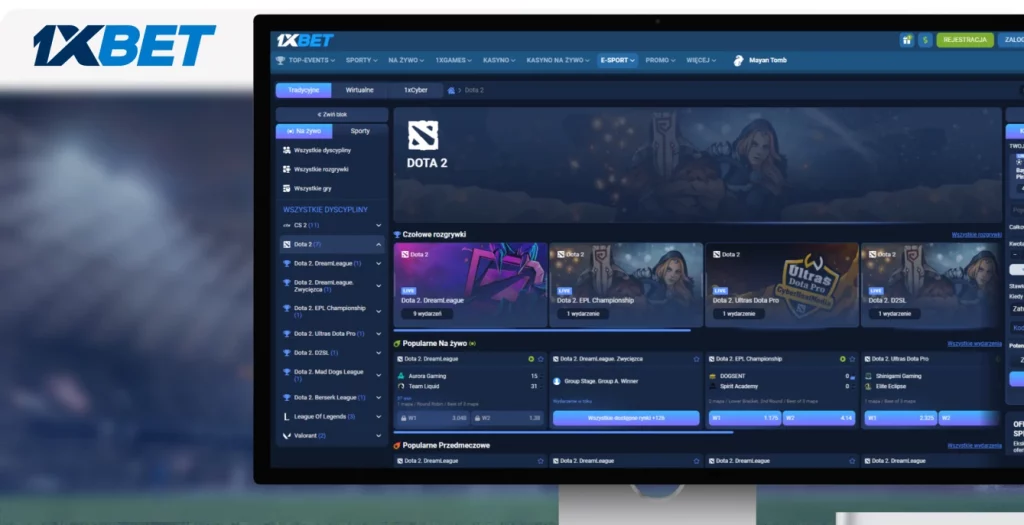 Zakłady na Dota 2 1xBET z kursami na turnieje, takie jak DreamLeague i EFL Championship