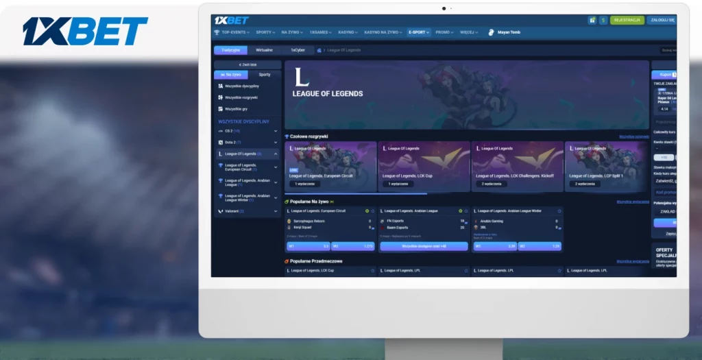Zakłady na League of Legends 1xBET z kursami na turnieje, takie jak European Circuit i Arabian League