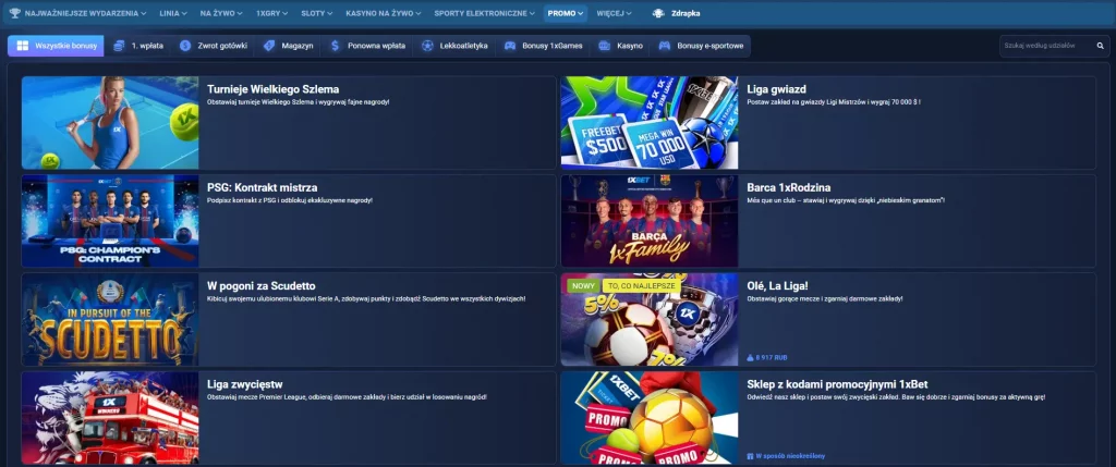 Strona internetowa 1XBet z promocjami i bonusami