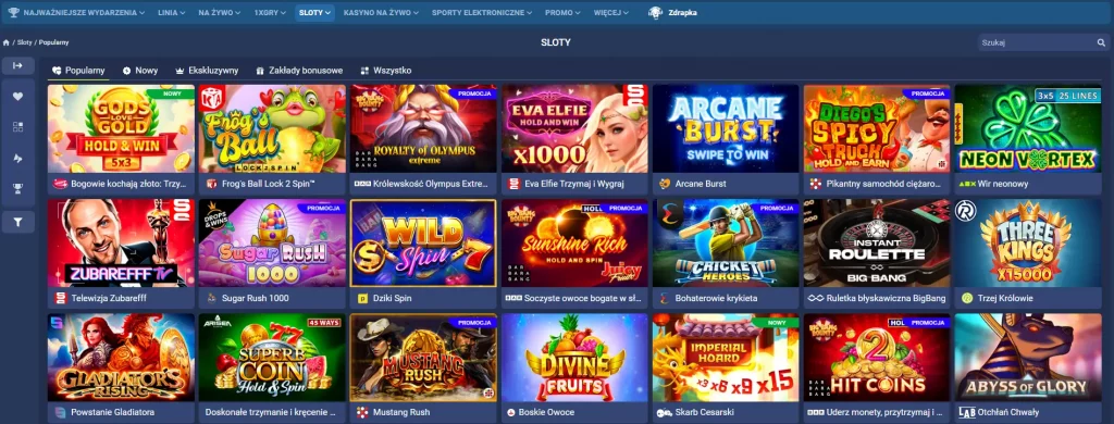 Różnorodne sloty w kasynie online 1XBet