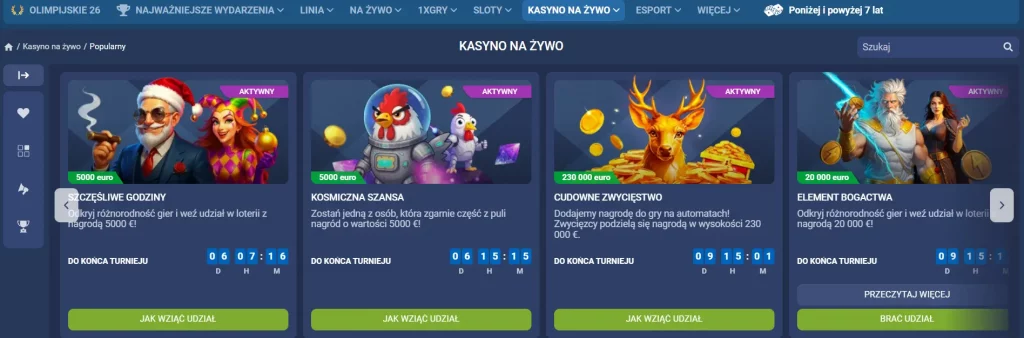 Strona kasyna na żywo na stronie internetowej 1XBet