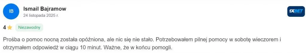 Opinia klienta 1xbet na temat obsługi klienta