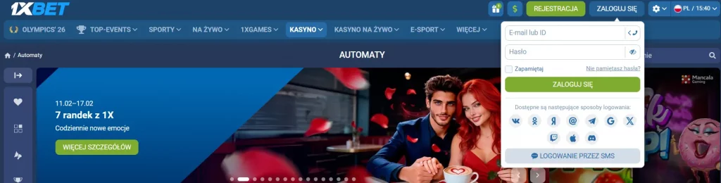 Formularz logowania 1xBet